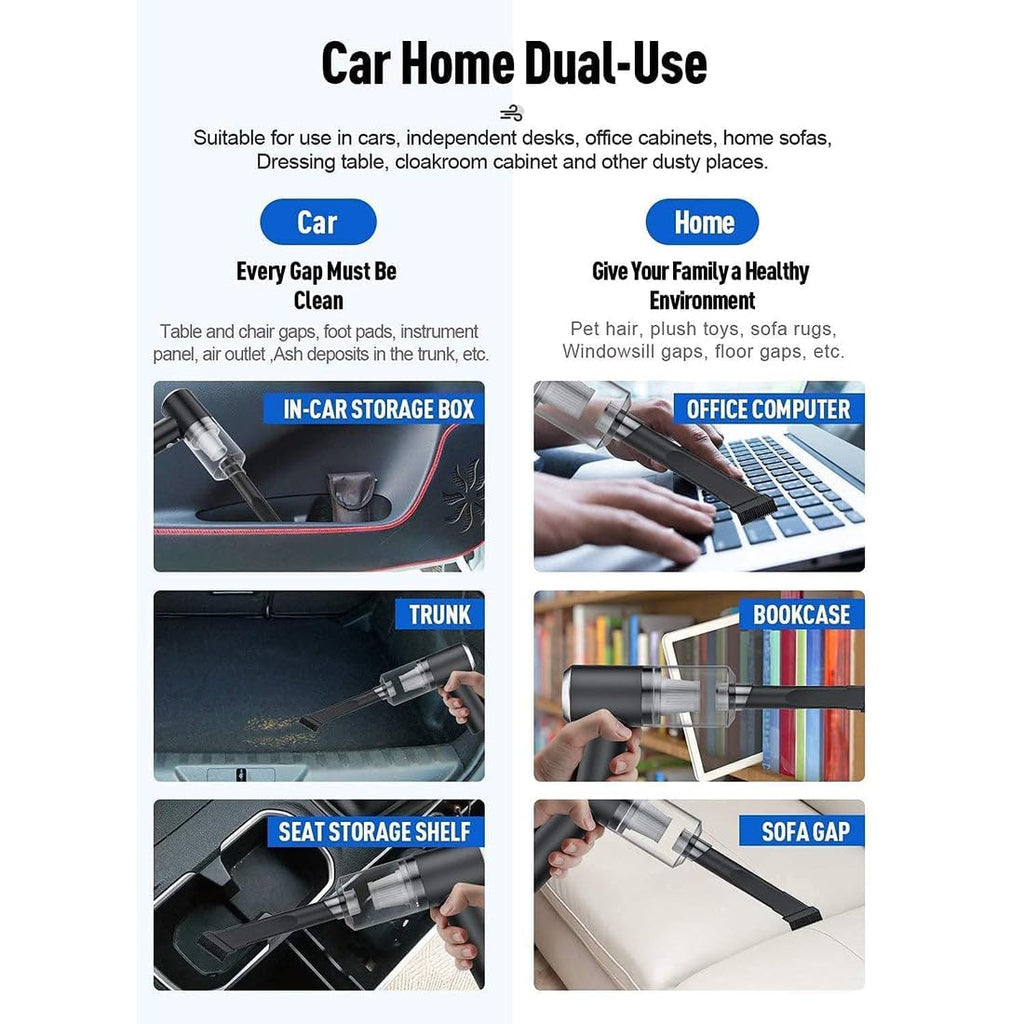 2 in 1 Wireless Handheld Vacuum Cleaner 120W | USB Rechargeable for Home & Car